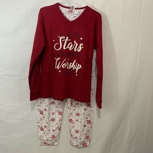 Fawn Women Stars Round Neck Long Sleeve Pajama Top and Pajama Pants Set Size L